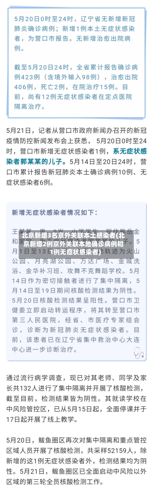 北京新增3名京外关联本土感染者(北京新增2例京外关联本地确诊病例和1例无症状感染者)